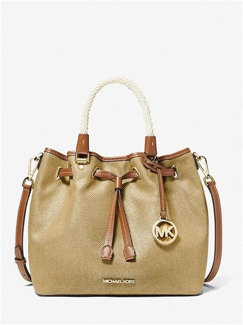 Brand New Michael Kors Blakely Large Metallic Canvas Bucket 